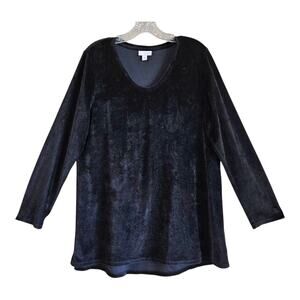 J JILL PURE JILL Women's L Velvet Tunic Top Black Long Sleeve Comfy Classic 42"